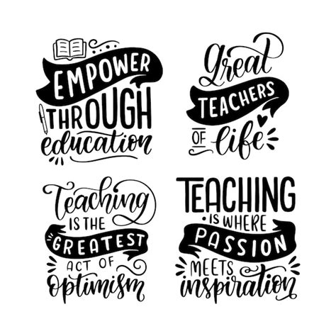 Black lettering teacher quotes stickers collection | Free Vector