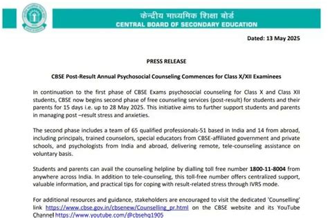 CBSE Important Notice: Post-Result, CBSE Launches Tele-Counselling to ...