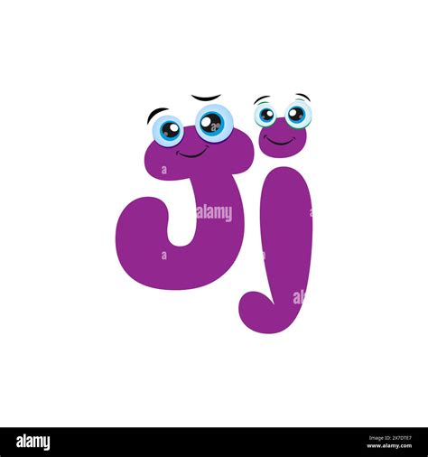 Cute Purple Letter J Cartoon Character With cute eyes. Cartoon Illustration of Blue Cute Smiling ...
