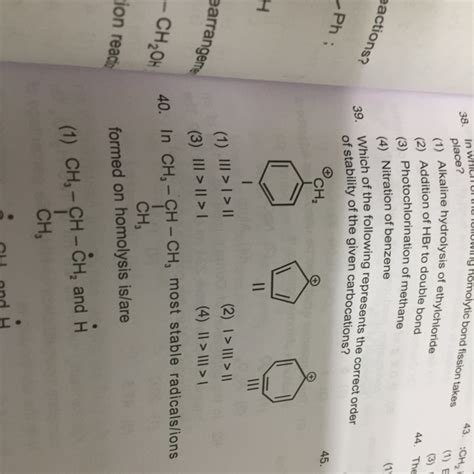 which of the following represents the correct order of stability of the ...