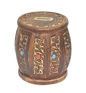 Royal Antique - Wooden Dholak Shape Money Bank | Handicrafted Wooden ...