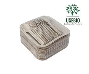 Buy Usebio Eco Friendly Combo Disposable Square Areca Leaf Plate and 12 ...