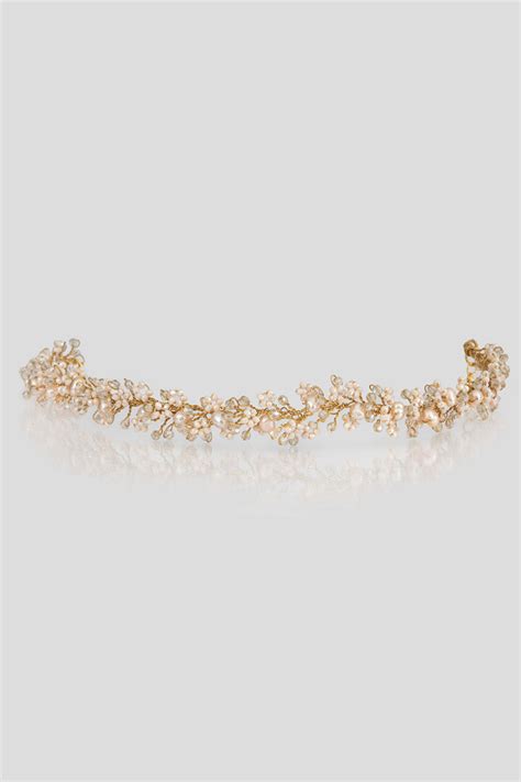 Shop Peach Beaded Blossom Tiara Headgear by HOUSE OF D'ORO at House of ...