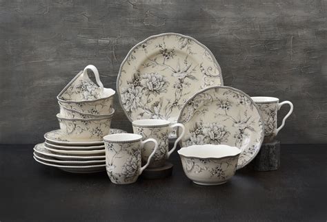 222 Fifth Adelaide Round 16-Piece Porcelain Dinnerware Set, White Toile ...
