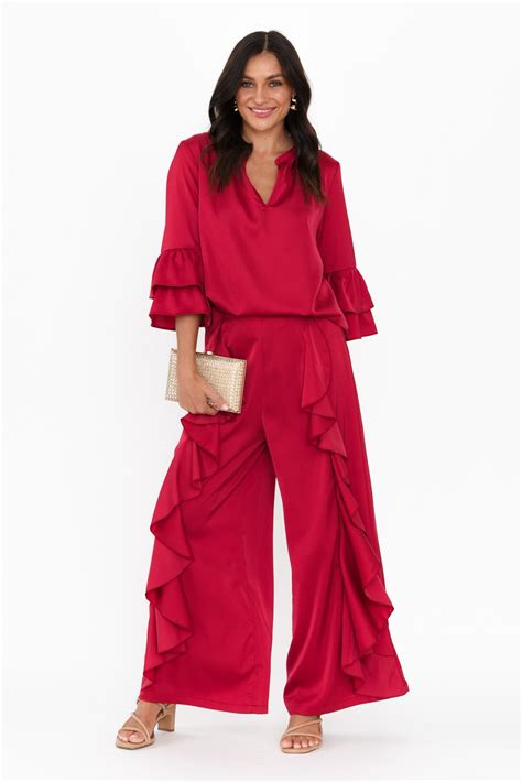 Dancer Red Ruffle Pants - Blue Bungalow AU