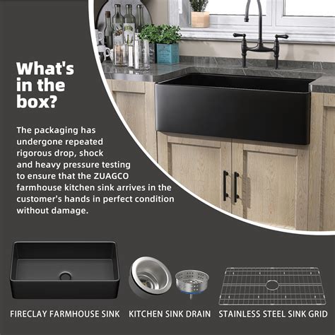 ZUAGCO Black Farmhouse Sink 36X20 Fireclay Apron Front Farm Sink ...