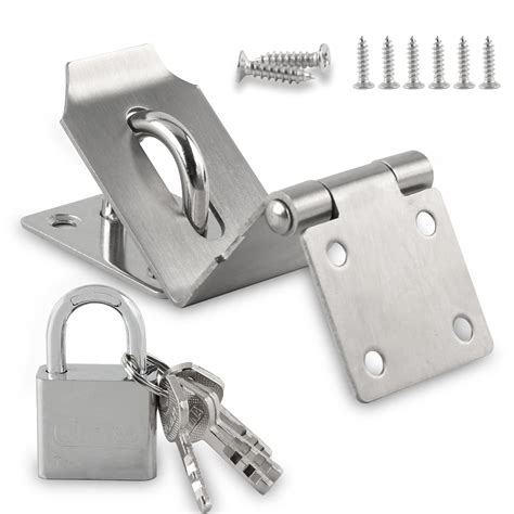 Buy 4 Inch Door Lock Latch Padlock Hasp Set, 90 Degree Latch Lock with Screws and Padlock ...