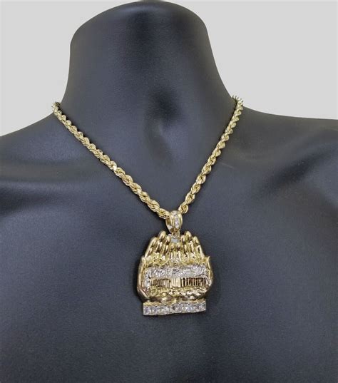 Real 10k Yellow Gold Rope Chain 24" Necklace Praying Hand Last Supper – GBJ