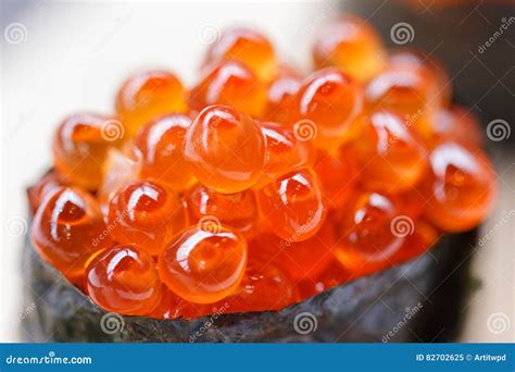 Closed Up Ikura Salmon Roe Sushi from Sushi Set on the Stone Plate ...