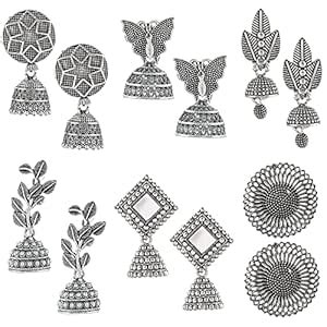 Yotog Stylish Fashion Silver Oxidised Jhumki Earrings Combo For Girls ...