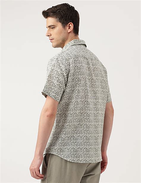 Buy Linen Blend Printed Spread Collar Shirt at Marks & Spencer