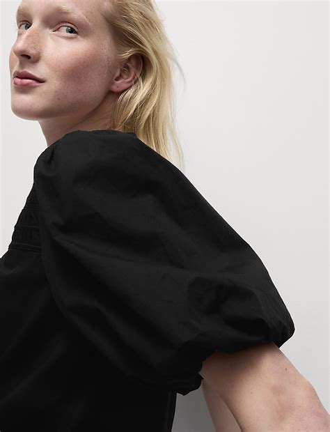 Buy Pure Cotton Smocked Detail Puff Sleeve Top at Marks & Spencer