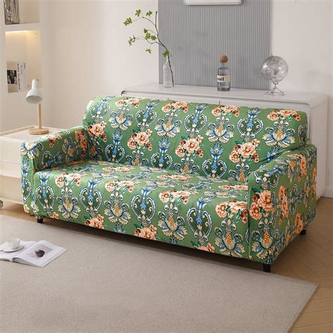 Premium Printed Velvet Sofa Cover 1/2/3 Seaters Fully Covered, Green V ...