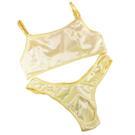 Buy 80s style Stretch Satin Shiny yellow HIGH LEG CUT Silky Smooth ...