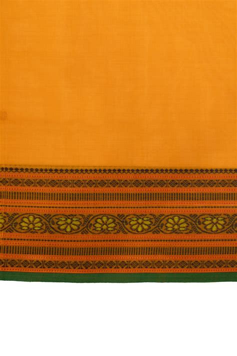 Orange threadwork pure handloom cotton saree – Clio Silks
