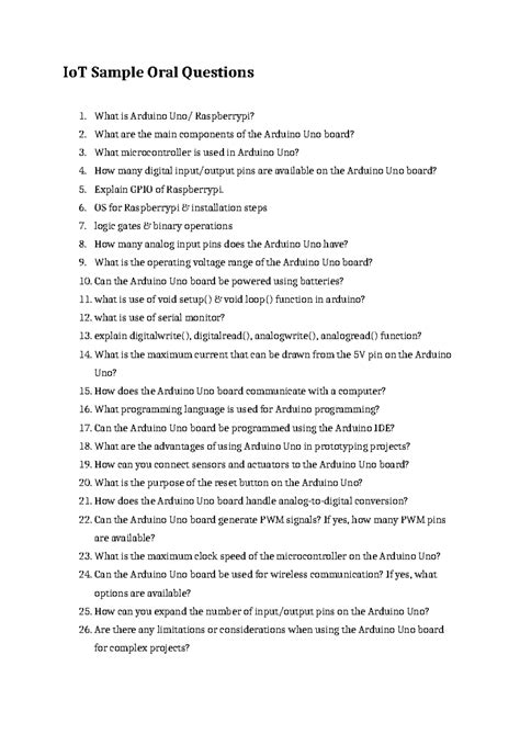 Io T Questions for Practical Examination - IoT Sample Oral Questions 1 ...