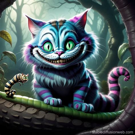 Cartoonish Cheshire Cat and Caterpillar from Alice in Wonderland ...