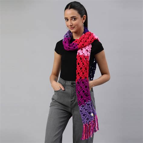 Pink and Purple Self Striping Scarf with tassels - 10047 – Magic Needles