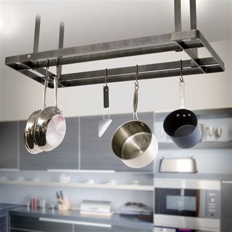 All Bars Ceiling Pot Rack w/ 12 Hooks in Hammered Steel | Pot rack ...