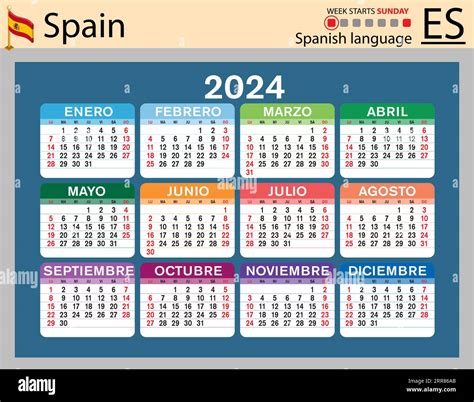 Spanish horizontal pocket calendar for 2024 (two thousand twenty four ...