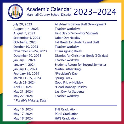 2023-2024 Academic Calendar | Marshall County School District