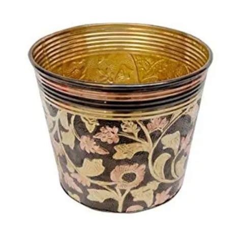 Printed Brass Planter (H 8 Inch, Dia 10 Inch) - Punam Metalcrafts