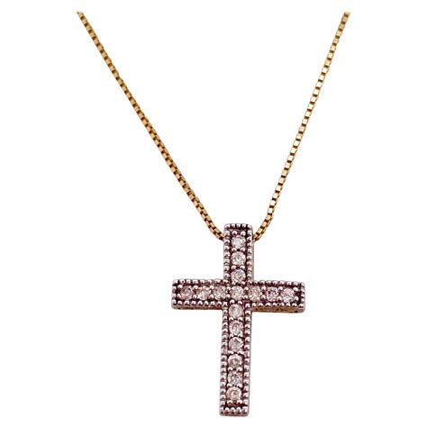 Diamond Cross Pendant and Chain, 18 Karat Yellow Gold Diamond Cross and ...