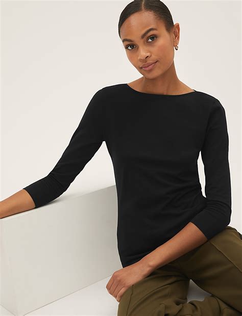 Buy Cotton Rich Slim fit 3/4 Sleeve Top at Marks & Spencer