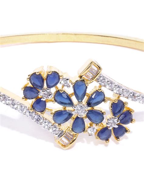 Gold Plated Blue Floral American Diamond Bracelet – Priyaasi