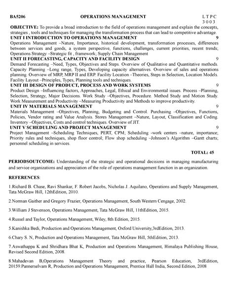 Operation Management Syllabus - BA5206 OPERATIONS MANAGEMENT L T P C 3 ...