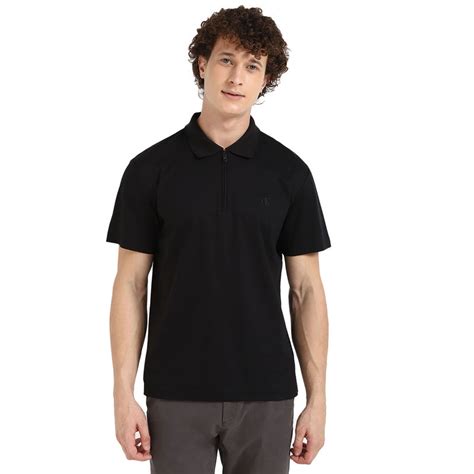 Buy Calvin Klein Men Black Solid Half Zipper Polo T-Shirt Online