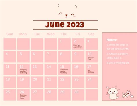 Printable June 2023 Monthly Calendar Template - Google Docs ...