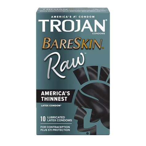 TROJAN BARESKIN Raw Condoms, Thin Condoms, 10 Count Lubricated Condoms ...