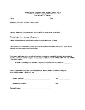 Fillable Online Practicum Experience Application Plan Fax Email Print ...