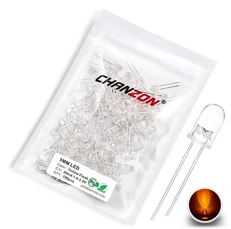 Amazon.com: CHANZON 100 pcs 5mm Blinking Yellow LED Diode Lights 1.5Hz Flashing (Clear Round ...