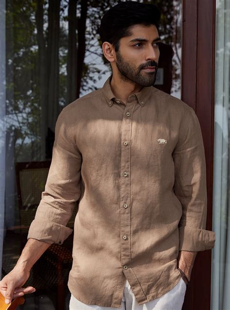 Buy Indian Khaki Shirt | Casual Khaki Chambray Shirts for Men Online ...