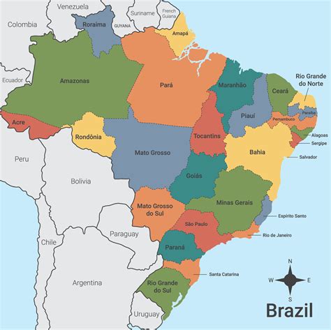 Brasil país mapa con rodeando fronteras 19872870 Vector en Vecteezy