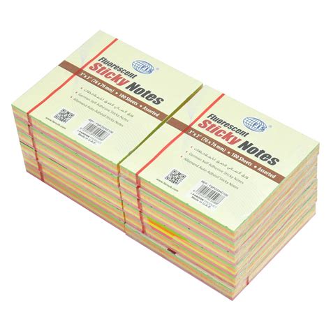 FIS Sticky Note, 4 Assorted Fluorescent Colours, Size 3 x 3 Inch, 100 ...