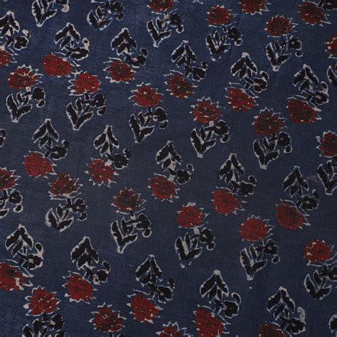 Blue Natural Dyed Block Print Chanderi Silk Ajrakh Fabric