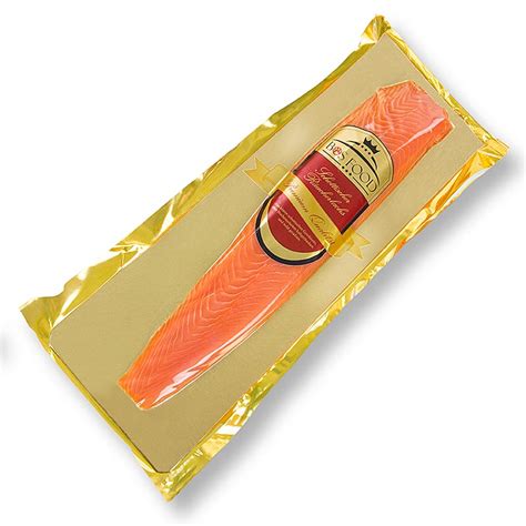 Salmon ahumado escoces, filete de lomo, largo y estrecho, sin cortar ...