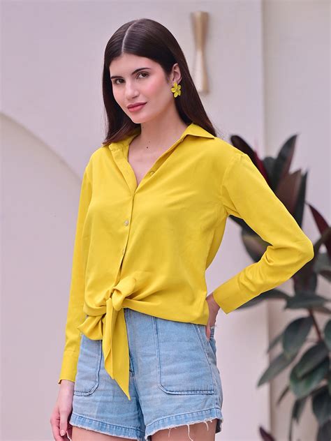 DL Woman Solid Knotted Shirt Collar Top – DENNIS LINGO