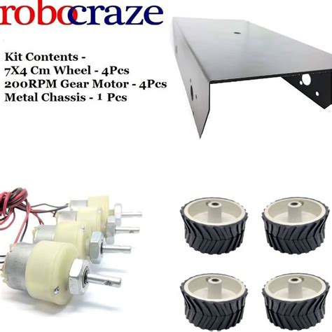 Buy Chassis Kit - Chassis + Gear Motor Robot Wheel + 200 RPM Gear Motor ...