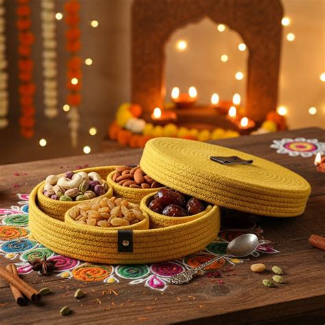 INUS Dry Fruit Jute Container Tray Set with Cotton Rope & Lid - Multiu ...