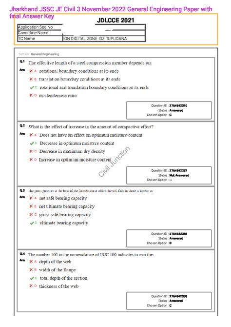 Jharkhand JSSC JE Civil 3 Nov 2022 General Eng Papern Key - Q. Ans A. B ...