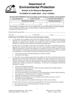 Fillable Online floridadep Statement of Compliance Form - Title V ...