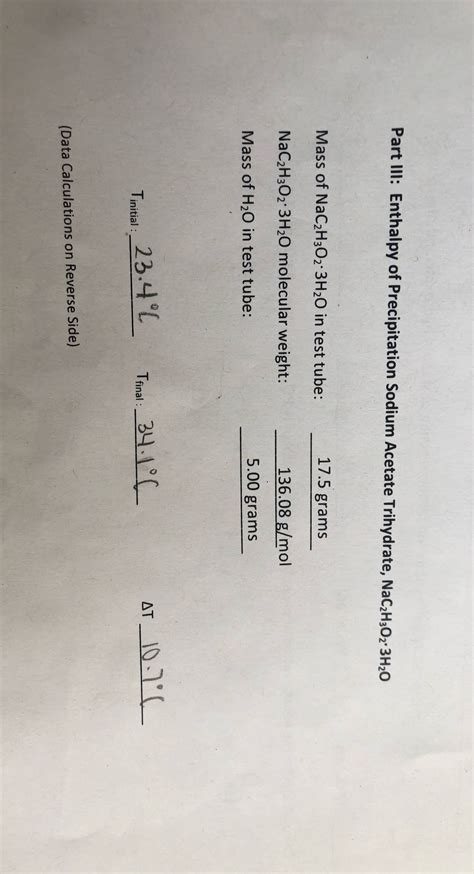 Answered: Part IlI: Enthalpy of Precipitation… | bartleby