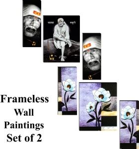 Indianara Combo Paintings- Set of 3 Sai Baba & Floral Self Adhesive ...