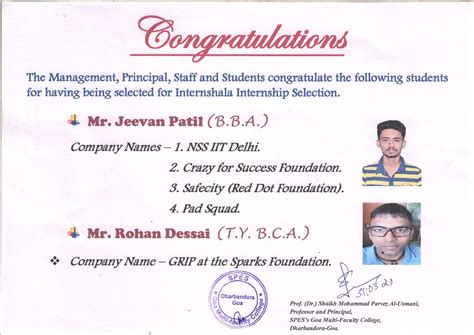 Internshala Internship Selection – Goa Multi Faculty College