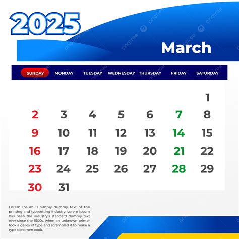 March 2025 Calendar Vector Template Download on Pngtree
