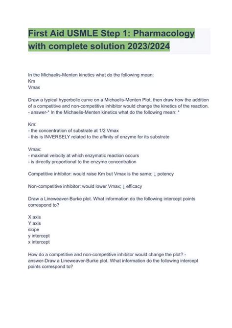 First Aid USMLE Step 1: Pharmacology with complete solution 2023/2024 ...